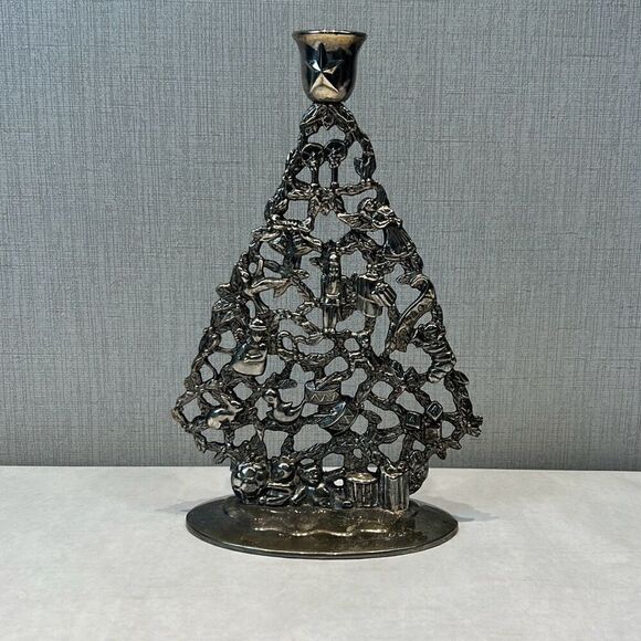 Vtg Silverplated Christmas Tree Candle Holder Holiday Decor - Picture 1 of 10